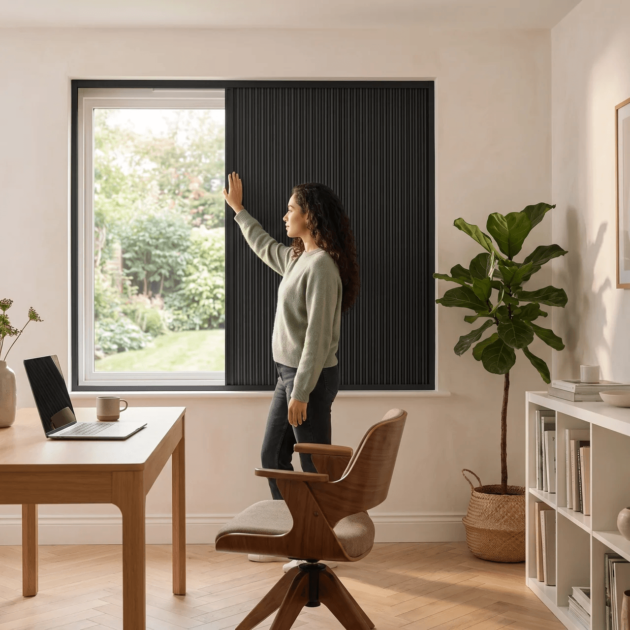 OneRest made-to-measure blackout blind controlling daylight in a bedroom